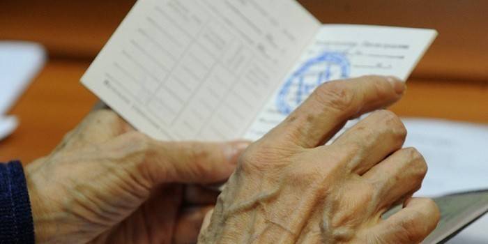 Le carnet de travail d'une personne âgée dans ses mains