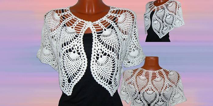 Durchbrochener weißer Bolero mit floralen Motiven