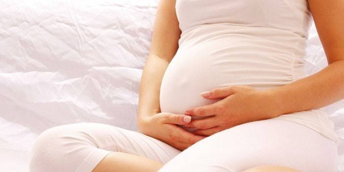 Donna incinta seduta sul divano
