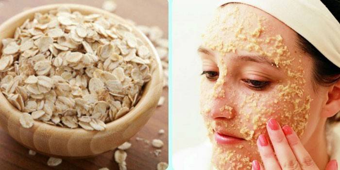 ciotola con cereali e una donna con una maschera sul viso