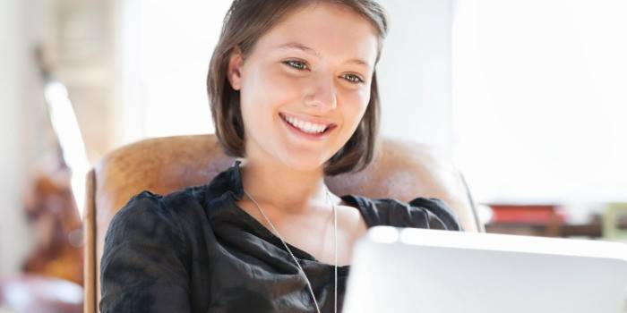 Menina, com, um, laptop